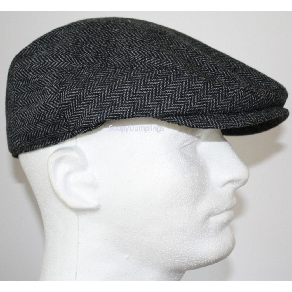 Broner Mens Herringbone Flat Cap Brown Wool Blend Thinsulate Ear Flaps Medium